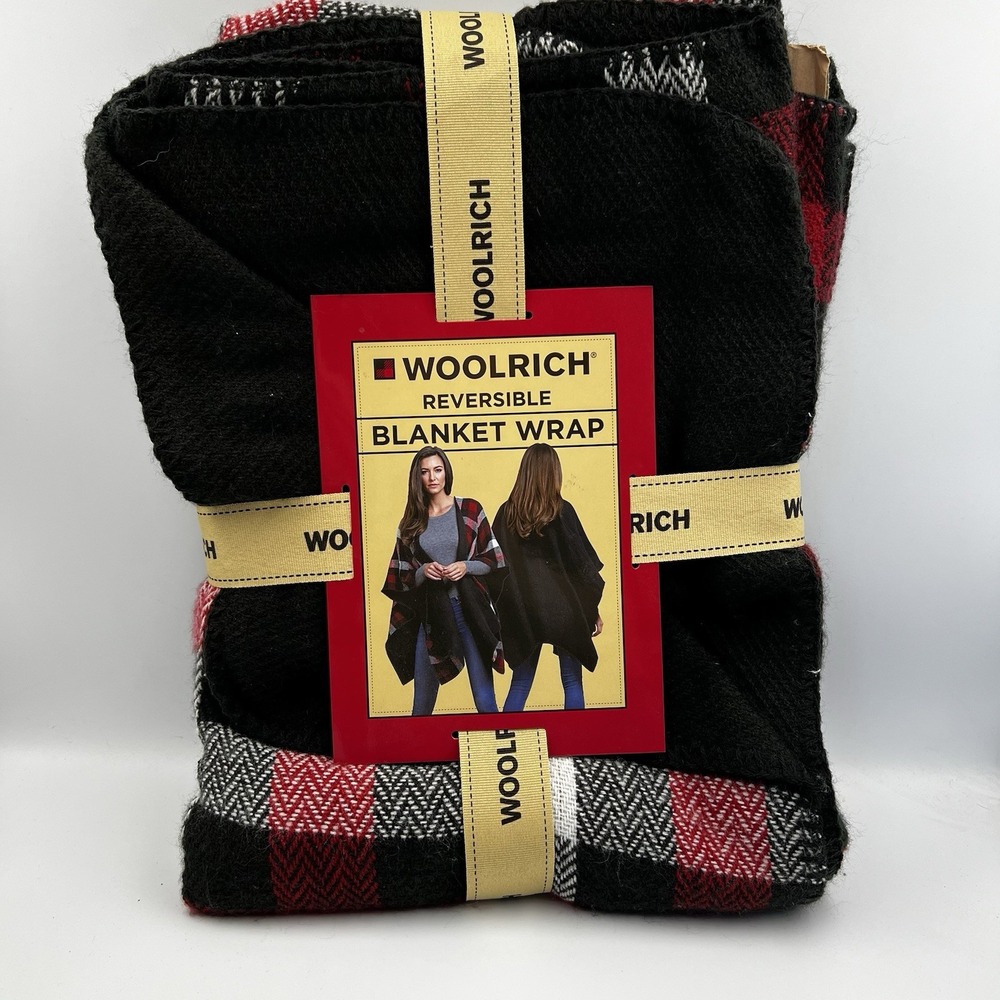 NEW! Woolrich Reversible Blanket Wrap Poncho‎ Shawl Red Black Plaid One Size